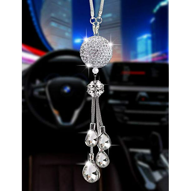 Forala Car Rear View Mirror Hanging Pendant Feather Dream Catcher Crystal Charm Bling Car Accessories for Women 